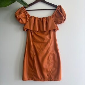 KENDALL + KYLIE Faux Leather Rust Off-Shoulder Mini Dress Size 2